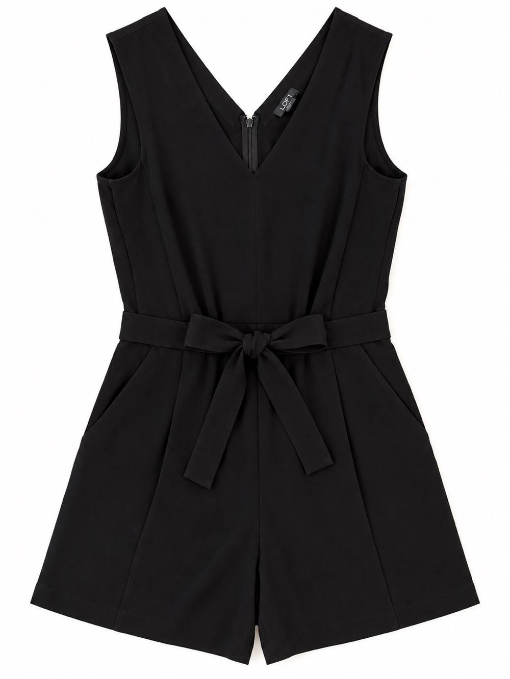LOFT Black Sleeveless V-Neck Romper with Belt
